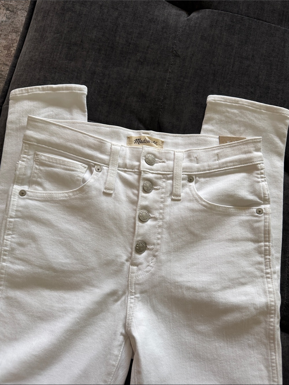 Madewell White Button-Fly 10” High-Rise Skinny Crop Jeans